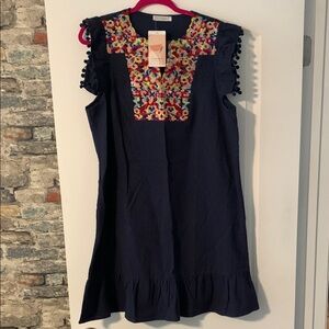 Blue Sleeveless Sundress with Square Neck and Flutter Sleeves